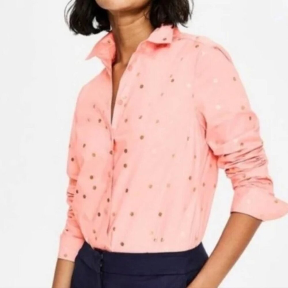 Boden 100% Cotton Classic Shirt Size 2R in Pink with Silver Polka Dots